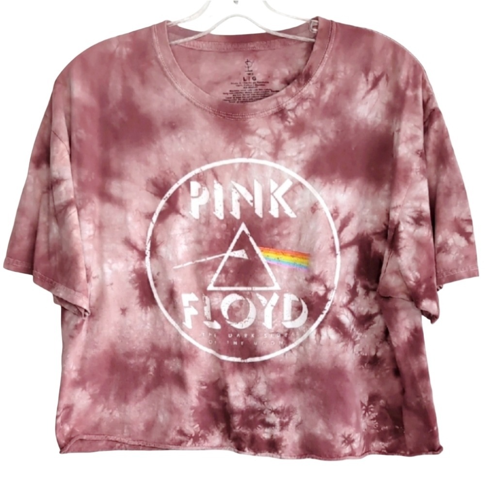 Pink Floyd Women's Large Pink Tie-dye Cropped Oversized Tee‎ Shirt